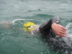 Sea swimmer head down, St Michael's Mount, Cornwall - 2016.